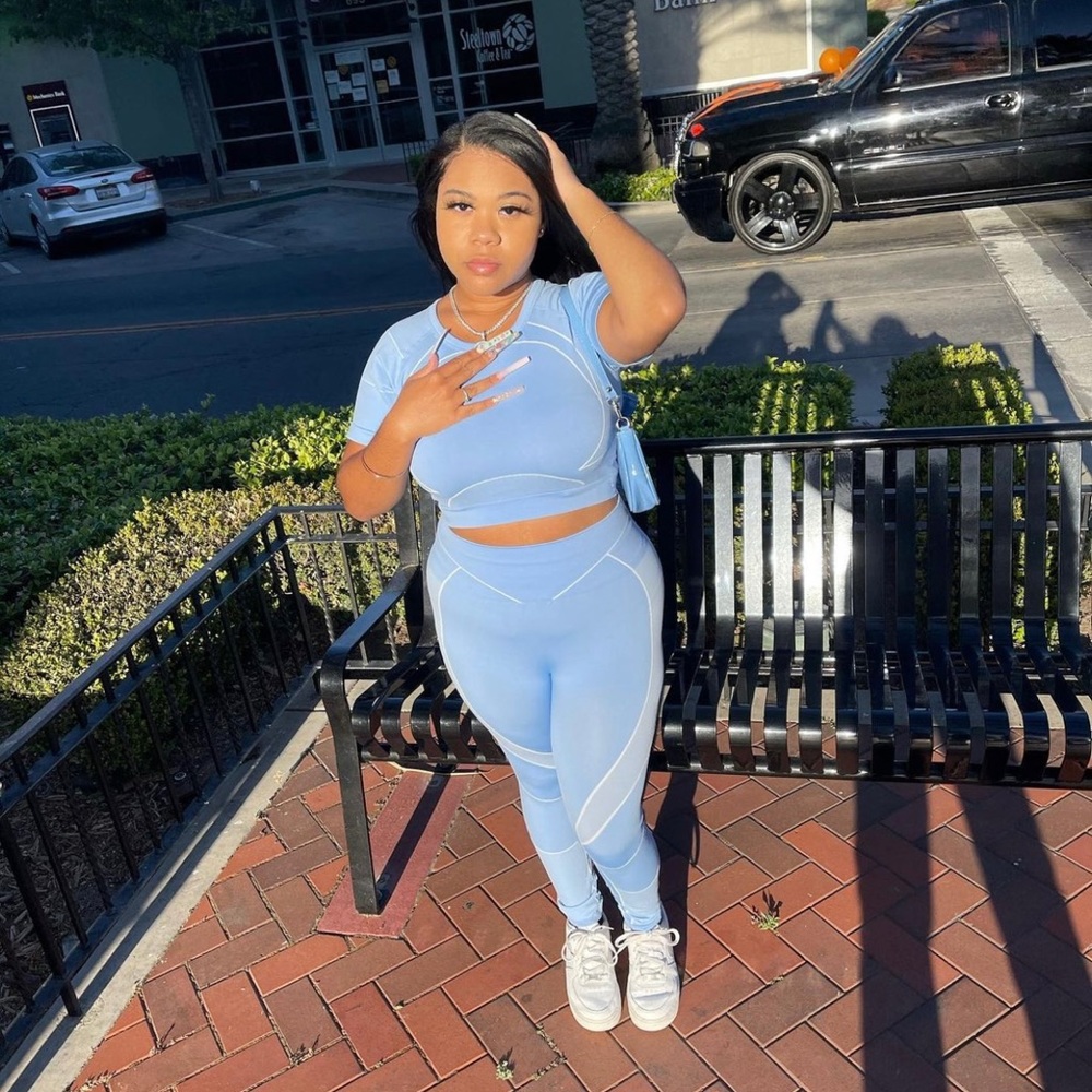 Blue & White Stretch Two Piece